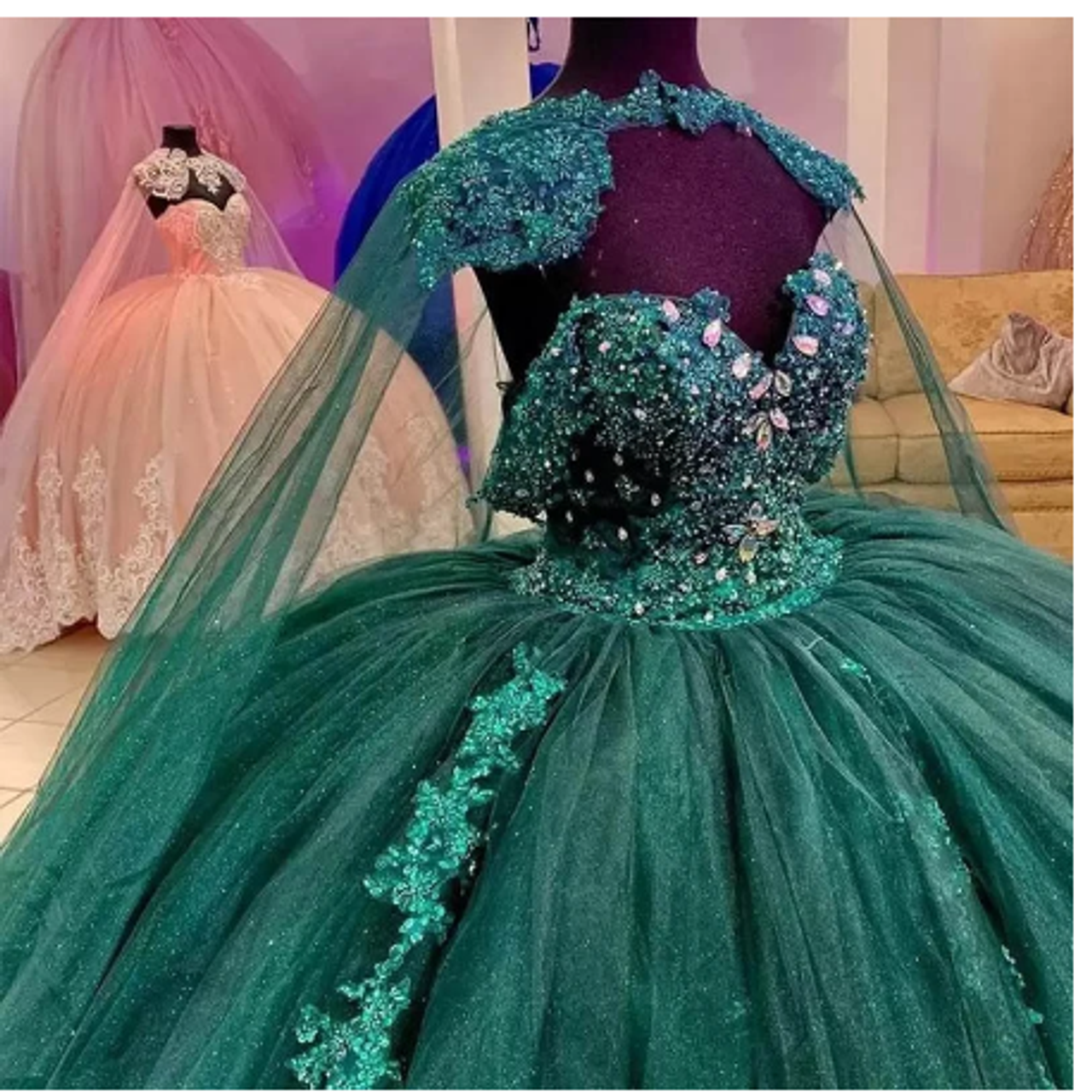 green quinceanera dress